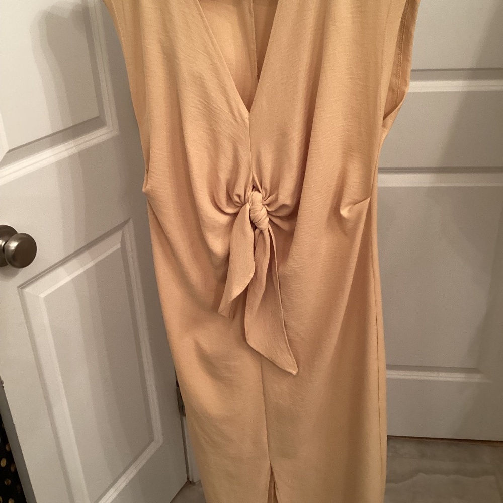 Zara Sand Color Knotted Fluid Dress